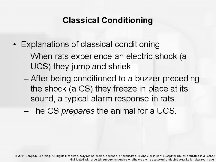 Classical Conditioning • Explanations of classical conditioning – When rats experience an electric shock