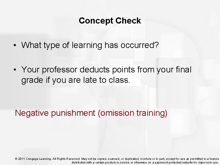 Concept Check • What type of learning has occurred? • Your professor deducts points