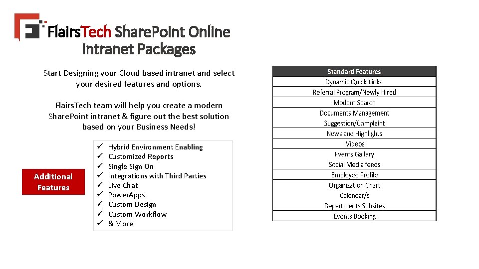 Flairs. Tech Share. Point Online Intranet Packages Start Designing your Cloud based intranet and