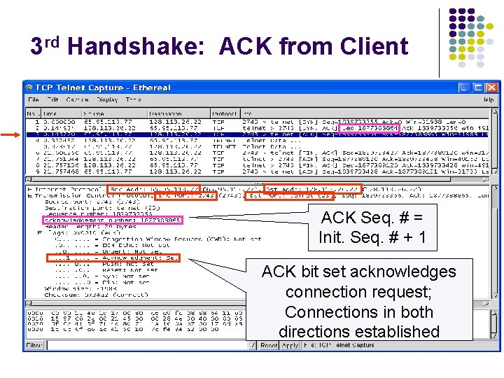 3 rd Handshake: ACK from Client ACK Seq. # = Init. Seq. # +
