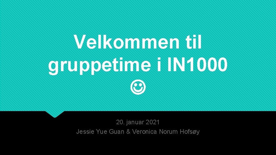 Velkommen til gruppetime i IN 1000 20. januar 2021 Jessie Yue Guan & Veronica