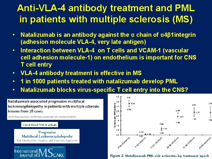 Anti-VLA-4 antibody treatment and PML in patients with multiple sclerosis (MS) • Natalizumab is Anti-VLA-4 antibody treatment and PML in patients with multiple sclerosis (MS) • Natalizumab is