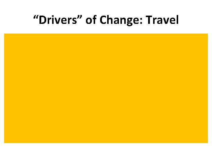 “Drivers” of Change: Travel • Travel – because of trade and tourism/leisure industry –