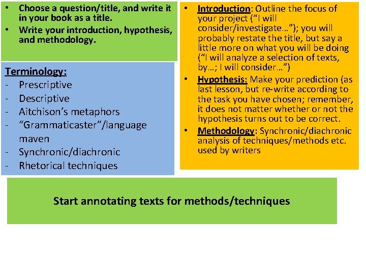  • Choose a question/title, and write it in your book as a title.