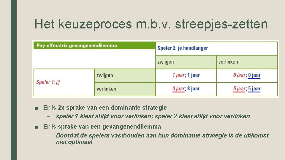 Het keuzeproces m. b. v. streepjes-zetten ■ Er is 2 x sprake van een Het keuzeproces m. b. v. streepjes-zetten ■ Er is 2 x sprake van een