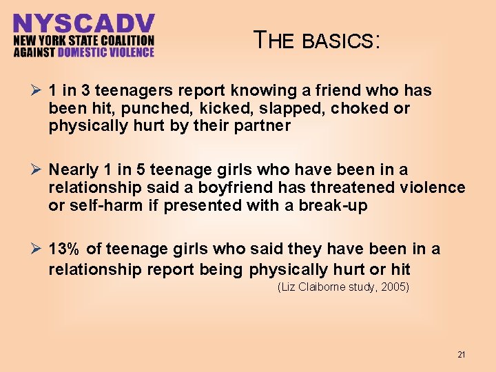 THE BASICS: Ø 1 in 3 teenagers report knowing a friend who has been