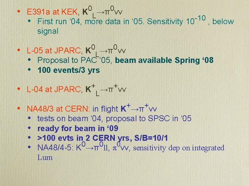  • E 391 a at KEK, K 0 L→π0νν • First run ‘