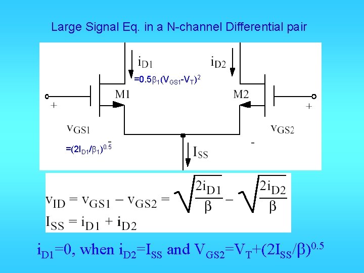 Large Signal Eq. in a N-channel Differential pair =0. 5 b 1(VGS 1 -VT)2