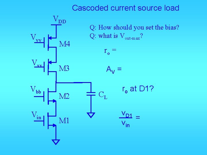 Cascoded current source load VDD Vyy Vxx Vbb Vin M 4 M 3 M