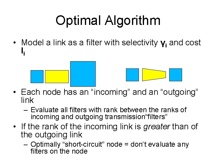 Optimal Algorithm • Model a link as a filter with selectivity γi and cost