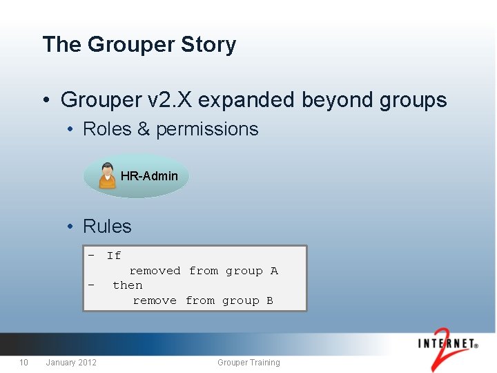 The Grouper Story • Grouper v 2. X expanded beyond groups • Roles &