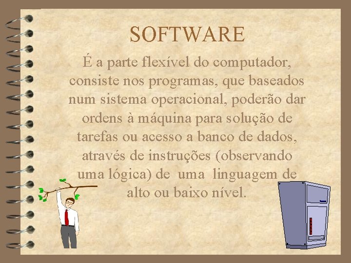SOFTWARE É a parte flexível do computador, consiste nos programas, que baseados num sistema