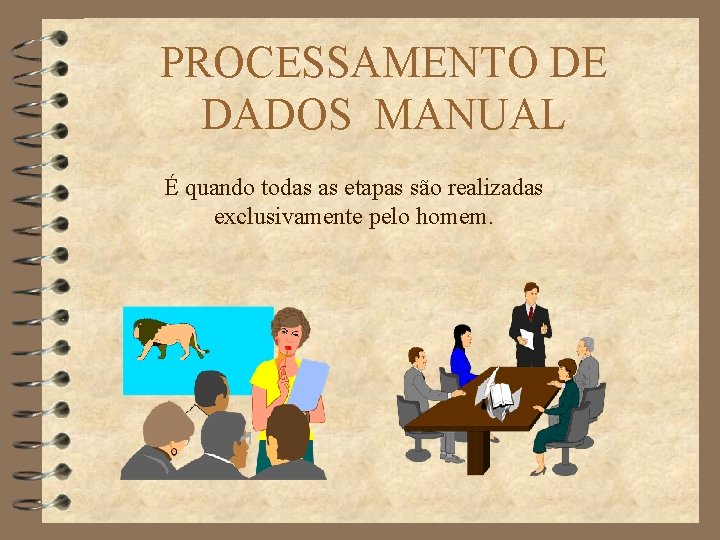 PROCESSAMENTO DE DADOS MANUAL É quando todas as etapas são realizadas exclusivamente pelo homem.