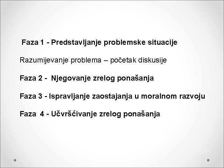 Faza 1 - Predstavljanje problemske situacije Razumijevanje problema – početak diskusije Faza 2 -