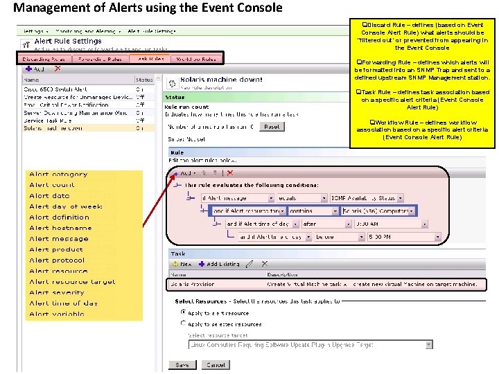 Management of Alerts using the Event Console q. Discard Rule – defines (based on