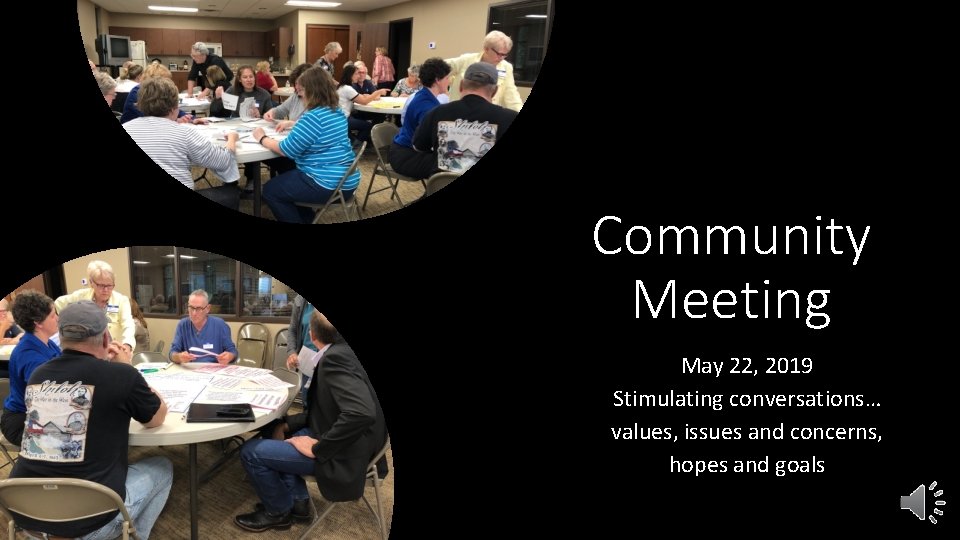 Community Meeting May 22, 2019 Stimulating conversations… values, issues and concerns, hopes and goals