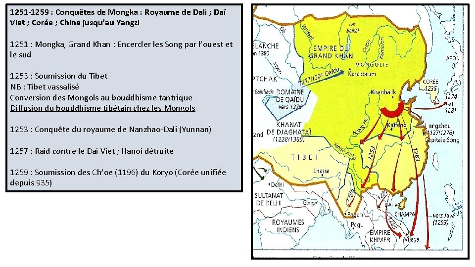 1251 -1259 : Conquêtes de Mongka : Royaume de Dali ; Daï Viet ;