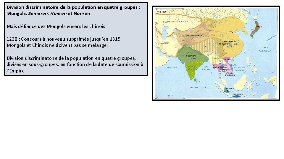 Division discriminatoire de la population en quatre groupes : Mongols, Semuren, Hanren et Nanren