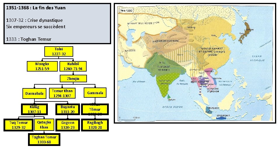 1351 -1368 : La fin des Yuan 1307 -32 : Crise dynastique Six empereurs