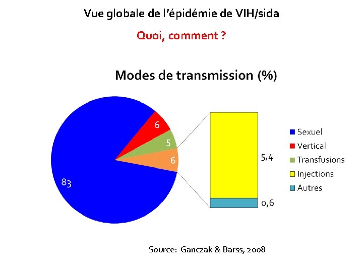 Vue globale de l’épidémie de VIH/sida Quoi, comment ? Source: Ganczak & Barss, 2008