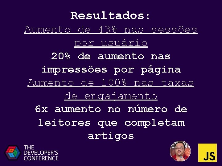 Resultados: Aumento de 43% nas sessões por usuário 20% de aumento nas impressões por