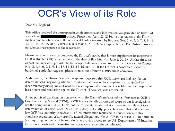 OCR’s View of its Role 
