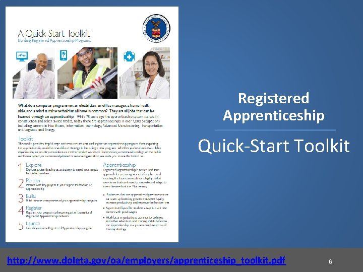 Registered Apprenticeship Quick-Start Toolkit http: //www. doleta. gov/oa/employers/apprenticeship_toolkit. pdf 6 