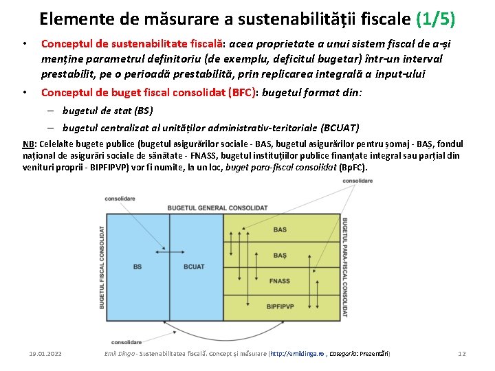 Elemente de măsurare a sustenabilității fiscale (1/5) • Conceptul de sustenabilitate fiscală: acea proprietate