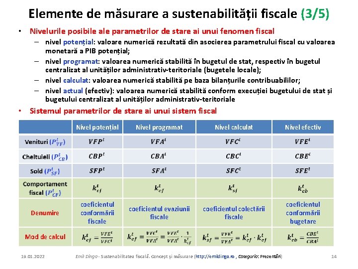 Elemente de măsurare a sustenabilității fiscale (3/5) • Nivelurile posibile ale parametrilor de stare