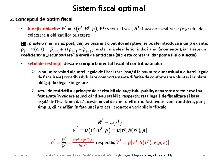 Sistem fiscal optimal • 19. 01. 2022 Emil Dinga - Sustenabilitatea fiscală. Concept și