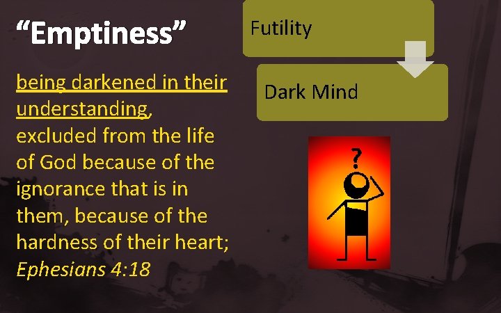 “Emptiness” being darkened in their understanding, excluded from the life of God because of “Emptiness” being darkened in their understanding, excluded from the life of God because of