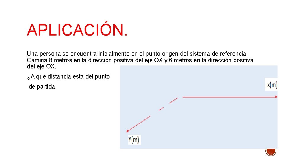 APLICACIÓN. Una persona se encuentra inicialmente en el punto origen del sistema de referencia. APLICACIÓN. Una persona se encuentra inicialmente en el punto origen del sistema de referencia.