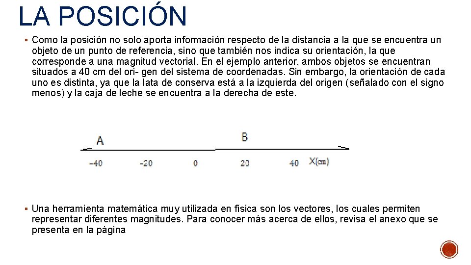 LA POSICIÓN § Como la posición no solo aporta información respecto de la distancia LA POSICIÓN § Como la posición no solo aporta información respecto de la distancia