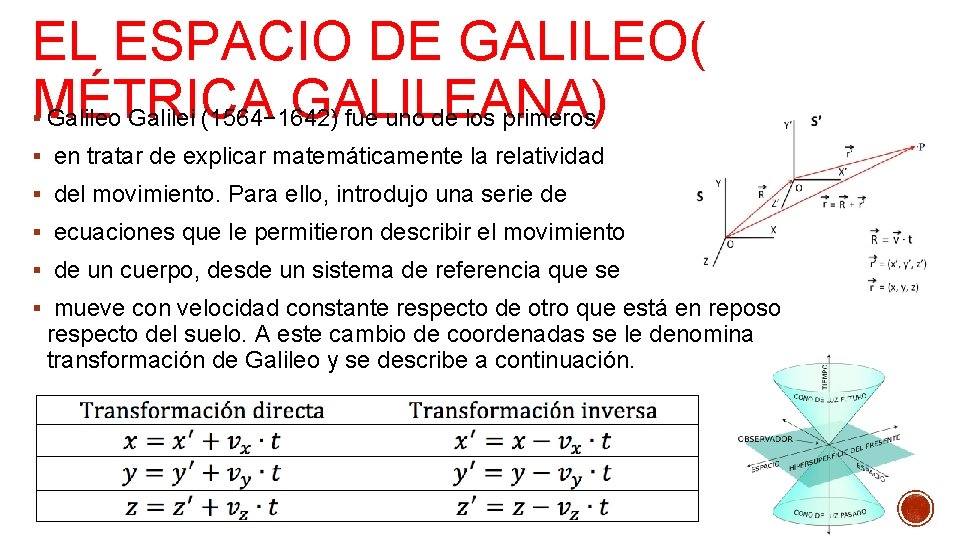 EL ESPACIO DE GALILEO( MÉTRICA GALILEANA) Galileo Galilei (1564− 1642) fue uno de los EL ESPACIO DE GALILEO( MÉTRICA GALILEANA) Galileo Galilei (1564− 1642) fue uno de los