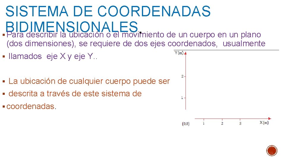 SISTEMA DE COORDENADAS BIDIMENSIONALES § Para describir la ubicación o el movimiento de un SISTEMA DE COORDENADAS BIDIMENSIONALES § Para describir la ubicación o el movimiento de un