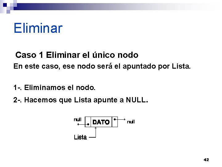 Eliminar Caso 1 Eliminar el único nodo En este caso, ese nodo será el