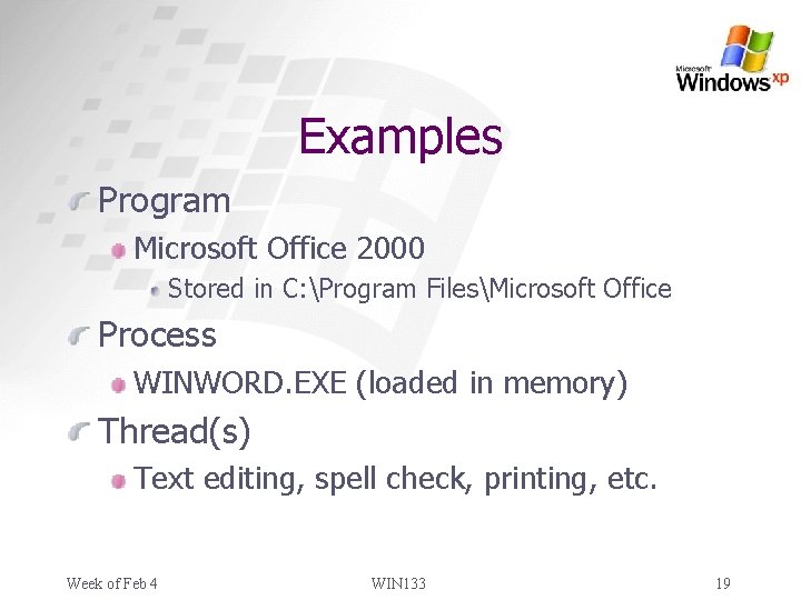 Examples Program Microsoft Office 2000 Stored in C: Program FilesMicrosoft Office Process WINWORD. EXE