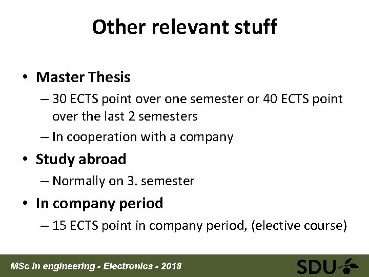 Other relevant stuff • Master Thesis – 30 ECTS point over one semester or