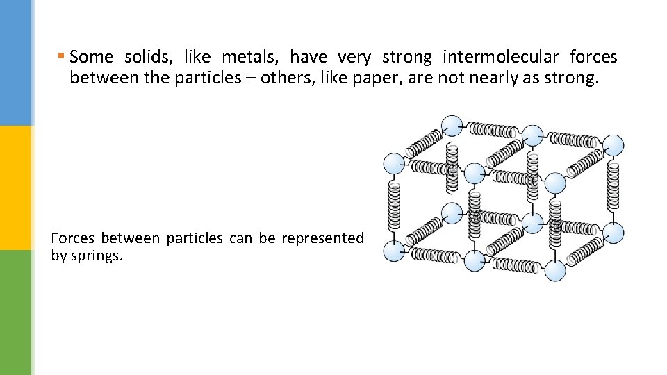 § Some solids, like metals, have very strong intermolecular forces between the particles –