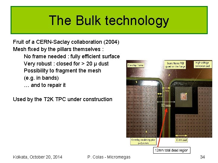 The Bulk technology Fruit of a CERN-Saclay collaboration (2004) Mesh fixed by the pillars