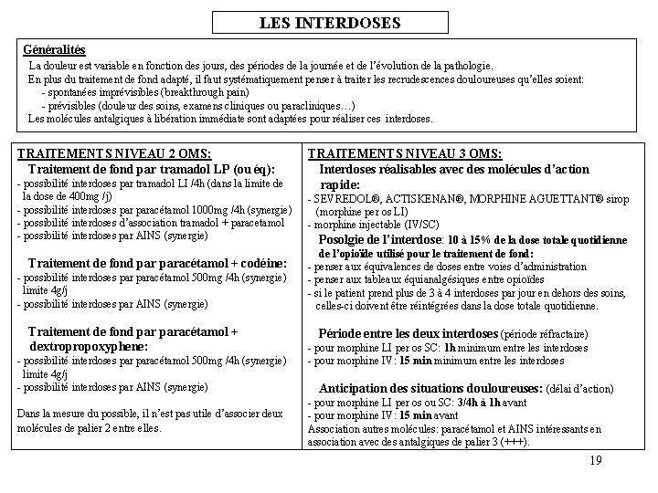 LES INTERDOSES Généralités La douleur est variable en fonction des jours, des périodes de