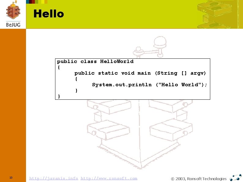 Hello public class Hello. World { public static void main (String [] argv) {