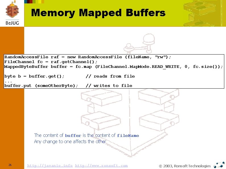 Memory Mapped Buffers Random. Access. File raf = new Random. Access. File (file. Name,