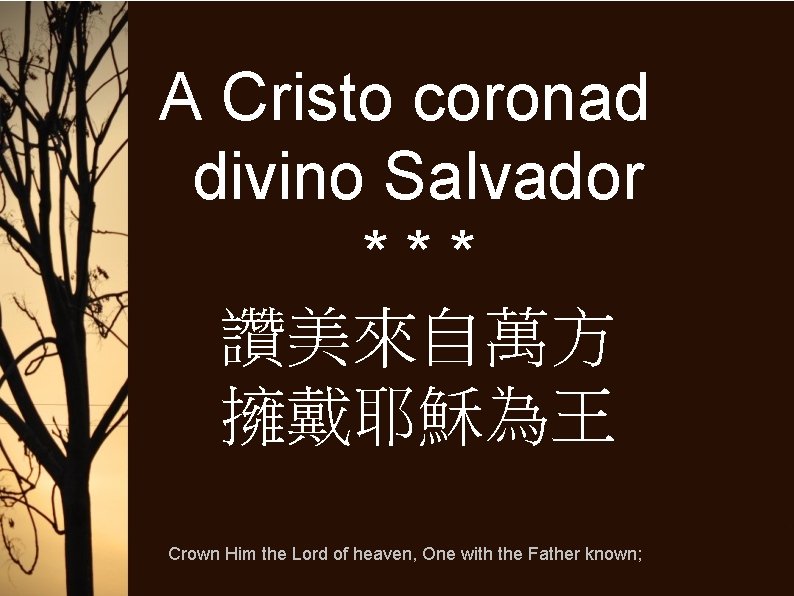 A Cristo coronad divino Salvador *** 讚美來自萬方 擁戴耶穌為王 Crown Him the Lord of heaven,