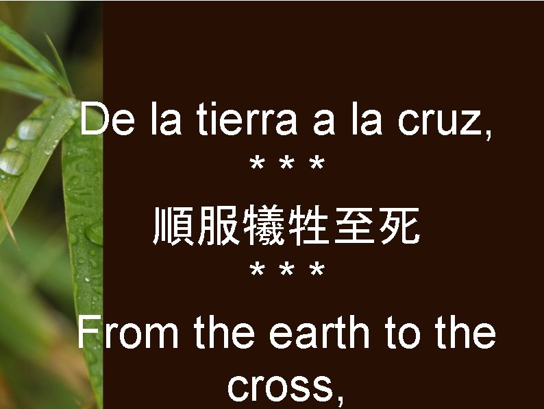 De la tierra a la cruz, *** 順服犧牲至死 *** From the earth to the