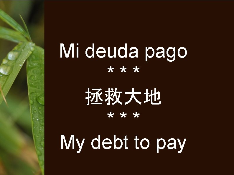 Mi deuda pago *** 拯救大地 *** My debt to pay 