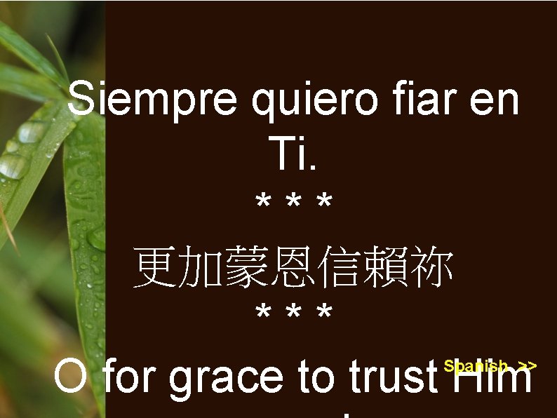 Siempre quiero fiar en Ti. *** 更加蒙恩信賴祢 *** O for grace to trust Him