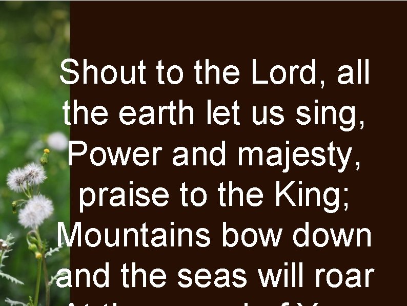 Shout to the Lord, all the earth let us sing, Power and majesty, praise