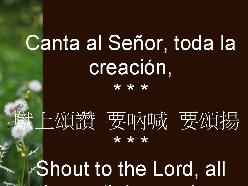 Canta al Señor, toda la creación, *** 獻上頌讚 要吶喊 要頌揚 *** Shout to the