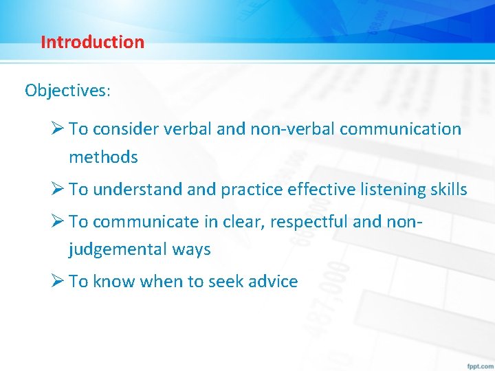 Introduction Objectives: Ø To consider verbal and non-verbal communication methods Ø To understand practice